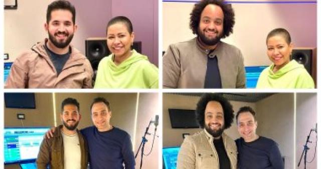 شيرين عبد الوهاب وحسام حبيب مع الملحن عمرو الشاذلى والموزع عمرو الخضرى