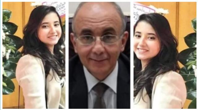 الطالبة نادين خالد محمد طلعت والدكتور عثمان شعلان رئيس جامعة الزقازيق
