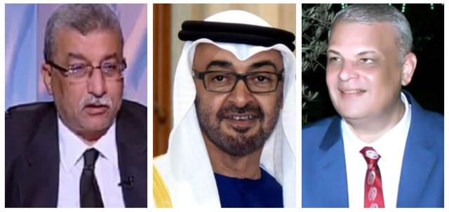 الكاتب الصحفي صالح شلبي  والكاتب الصحفي محمود نفادي والشيخ محمد بن زايد آل نهيان