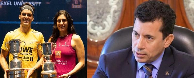 الدكتور أشرف صبحي وزير الرياضة يهنئ أبطال الاسكواش