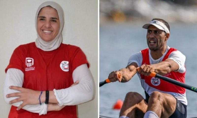 غادة ندا وعبد الخالق البنا لاعبا منتخب مصر للتجديف