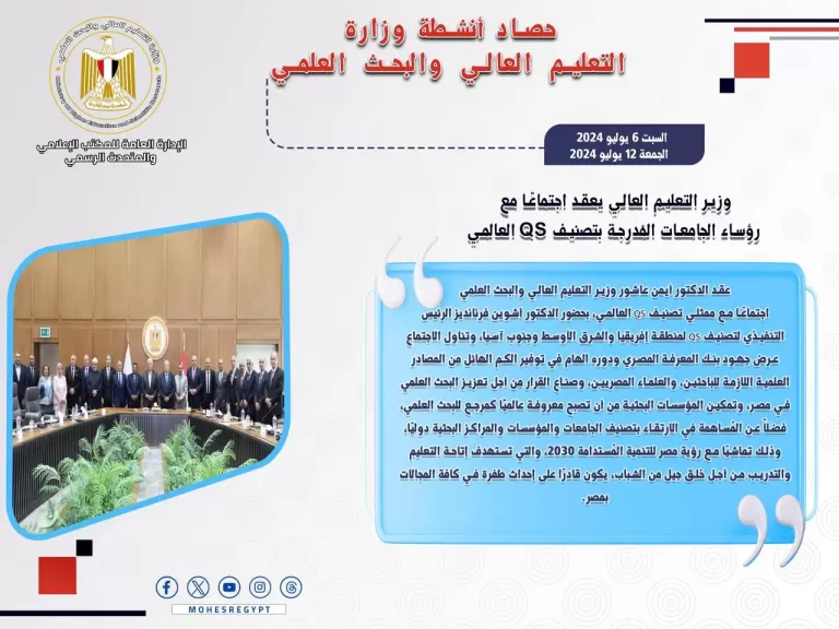 حصاد أنشطة وزارة التعليم العالي والبحث العلمي في أسبوع