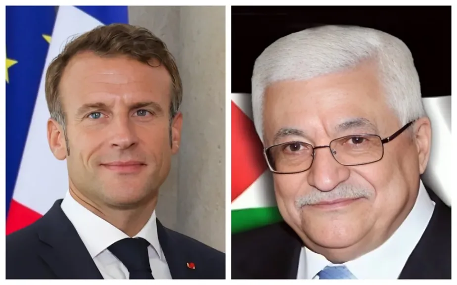 الرئيس الفلسطيني محمود عباس والرئيس الفرنسي إيمانويل ماكرون