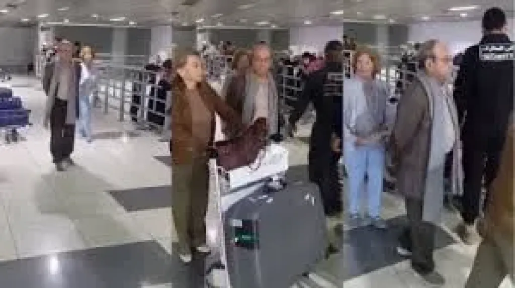 دريد لحام وزوجته في مطار دمشق الدولي