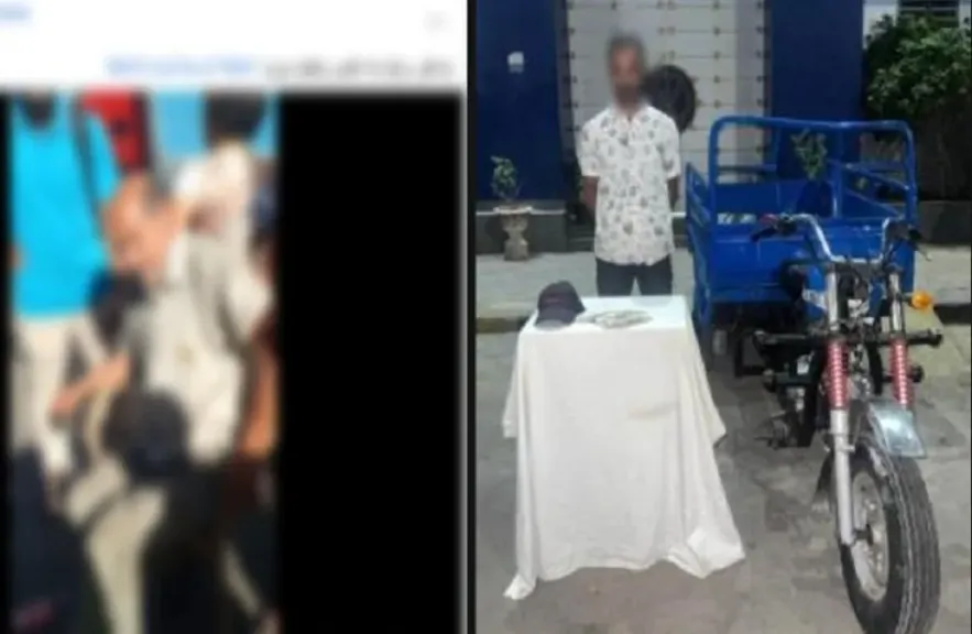 المتهم بعد ضبطه وصورة من الفيديو المتداول