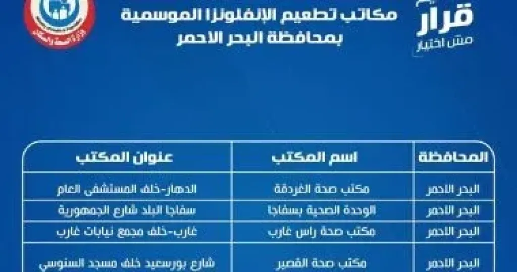  مكاتب تطعيمات الأنفلونزا 