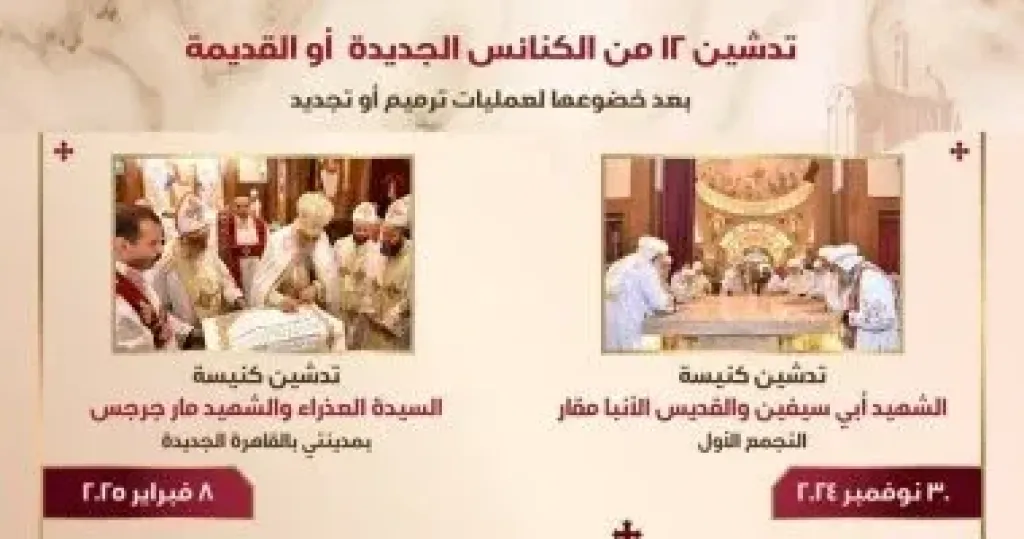 تدشين الكنائس بيد البابا تواضروس