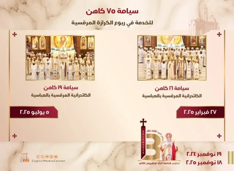 البابا تواضروس الثاني يرسم 75 كاهنًا خلال عام