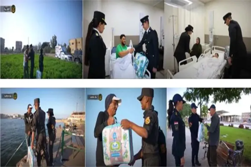 رجال الشرطة أثناء توزيع المساعدات