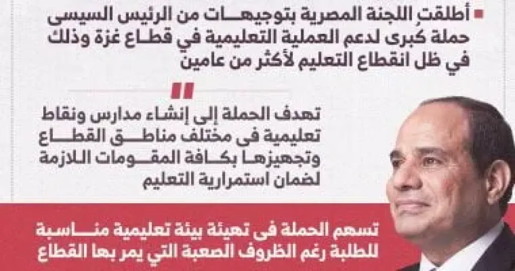 اللجنة المصرية تطلق حملة لدعم التعليم بغزة