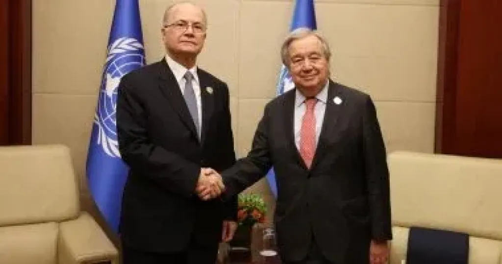 رئيس الوزراء الفلسطيني محمد مصطفى والأمين العام للأمم المتحدة أنطونيو غوتيريش