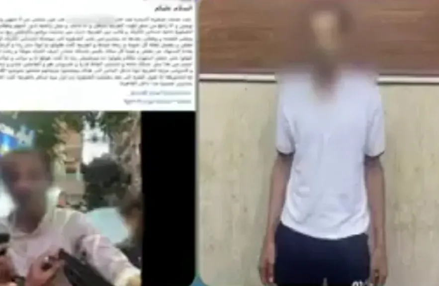 المتهم بعد ضبطه وصورة من الفيديو 
