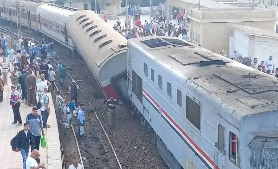 خروج عربة قطار عن القضبان بمحطة محلة روح بالغربية