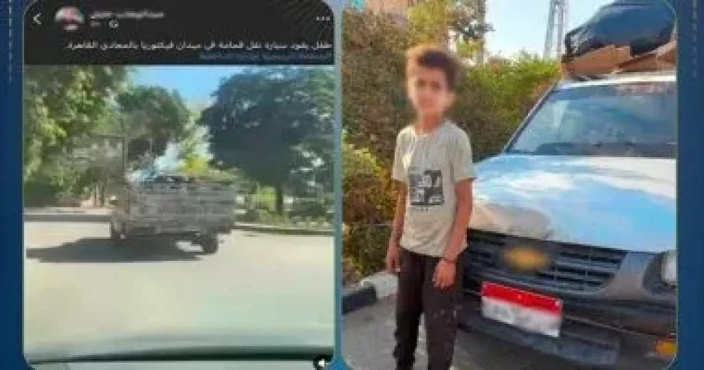 طفل يقود سيارة ربع نقل بالمعادي