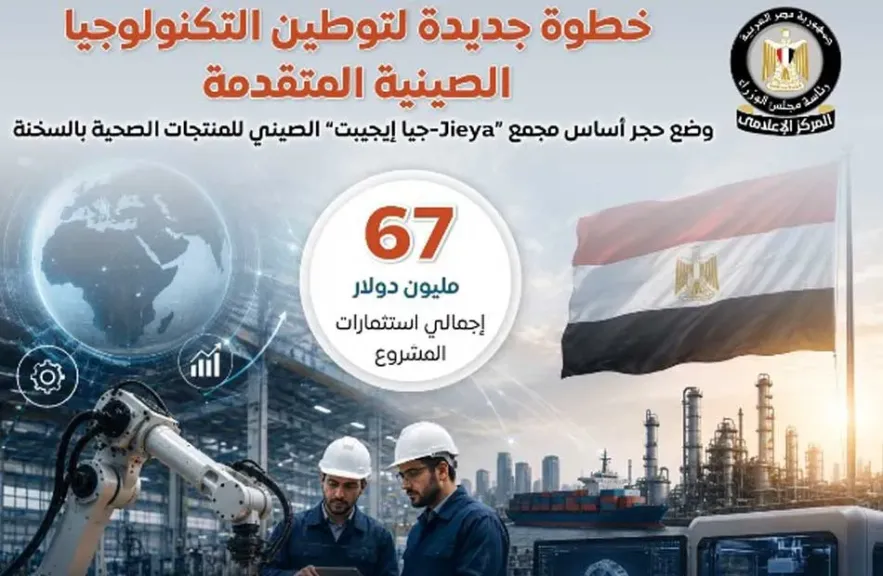 استثمارات صينية بقيمة 67 مليون دولار لإنشاء مجمع جيا إيجيبت للمنتجات الصحية بالسخنة