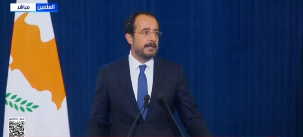 الرئيس نيكوس كريستودوليدس رئيس جمهورية قبرص خلال كلمته
